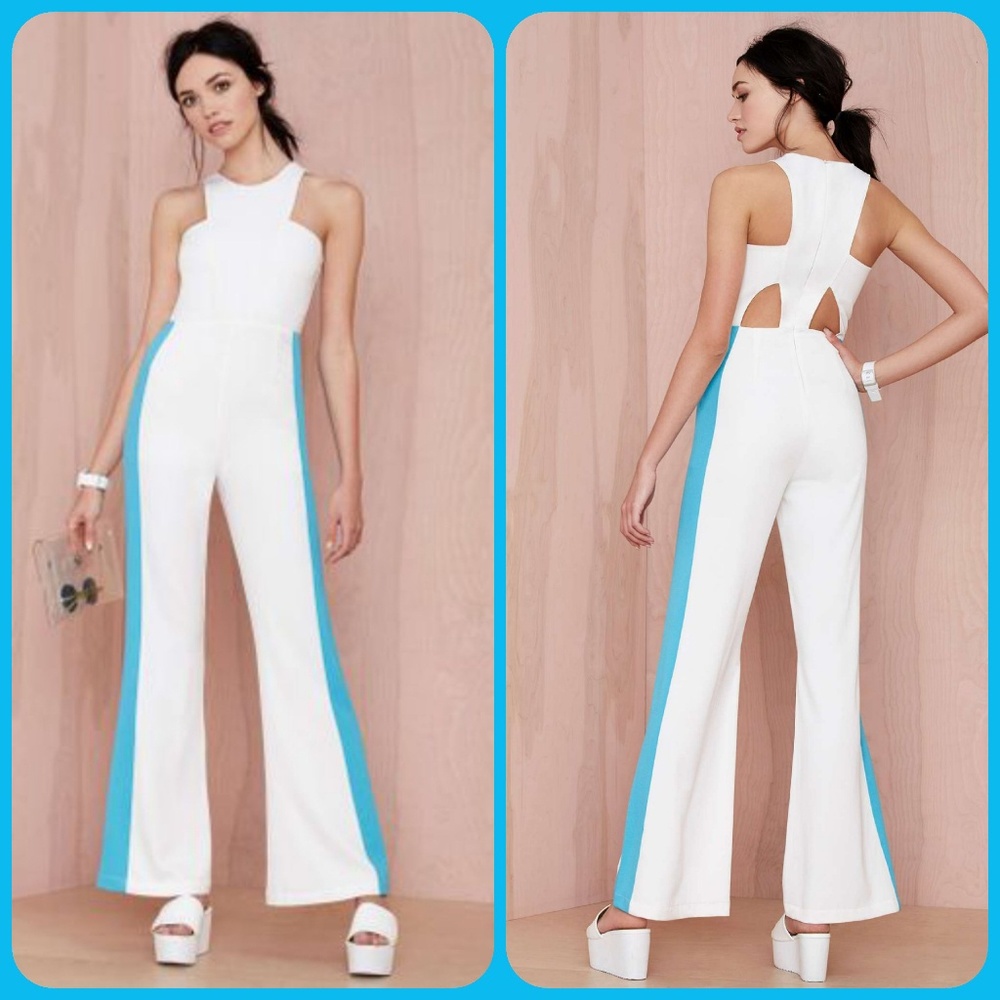 Foxiedox BIANCA colorblock Flared Jumpsuit onesie retro disco 70s insp - Picture 3 of 13
